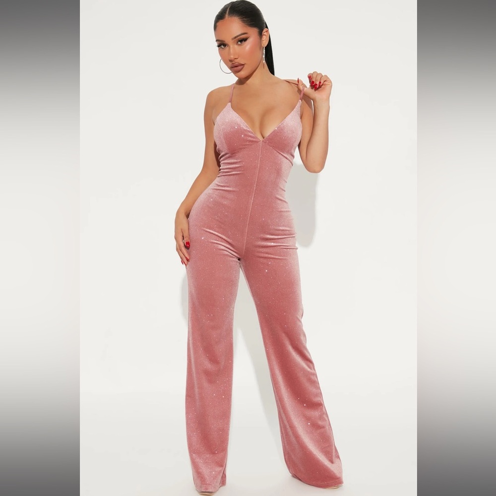 FashionNova Mauve “Shimmer Babe Velvet Jumpsuit”
